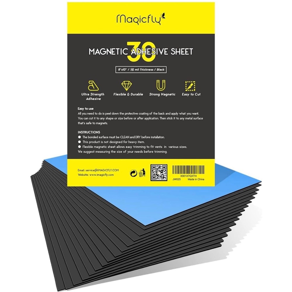 Magicfly 30 Pack Magnetic Adhesive Sheets 8x10 Inch 20 mil Flexible Black DIY